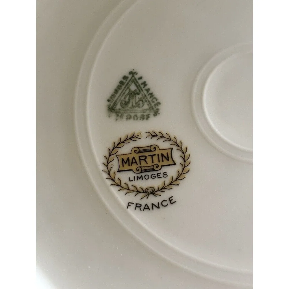Vtg Pair 2 Appetizer Salad Plates Limoges France 8.5” Stripe Gold Trim Art Deco